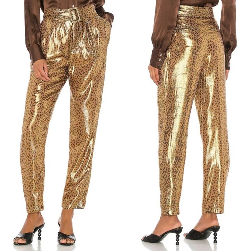 L'Academie The Lara Pant Metallic‎ Leopard Print Size Xlarge